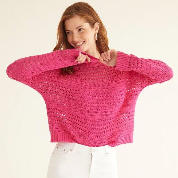 EUC Reitmans XL Hot Pink Yarrow Long-Sleeve Crew-Neck Sweater with Open Stitches - Picture 1 of 3